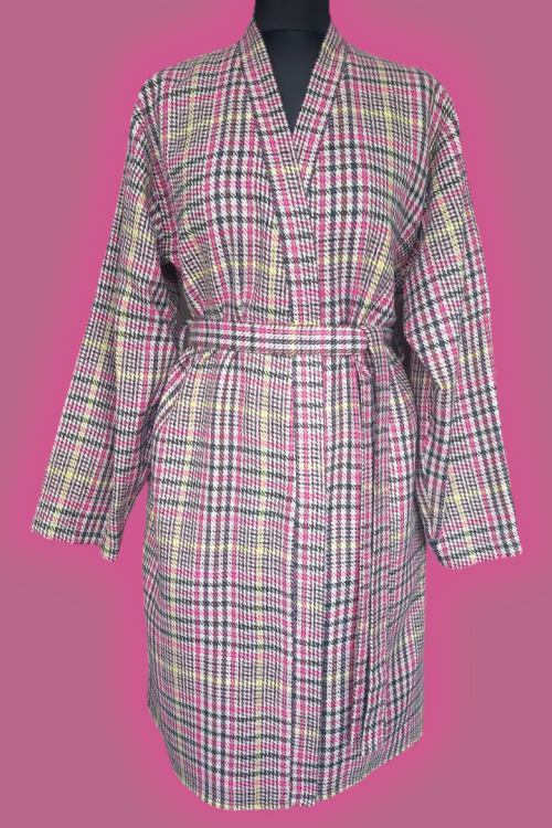Halli ja roosaga ruuduline kimono